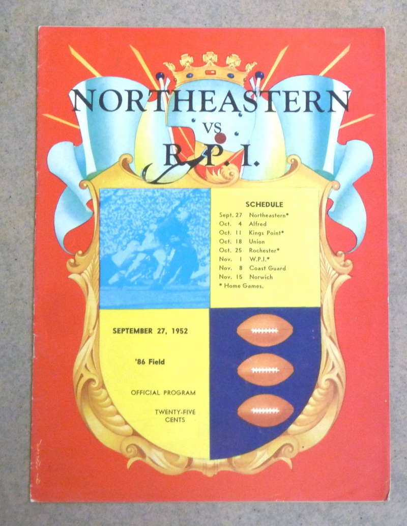 R.P.I. vs NORTHEASTERN COLLEGE FOOTBALL PROGRAM - 1952 - EX 