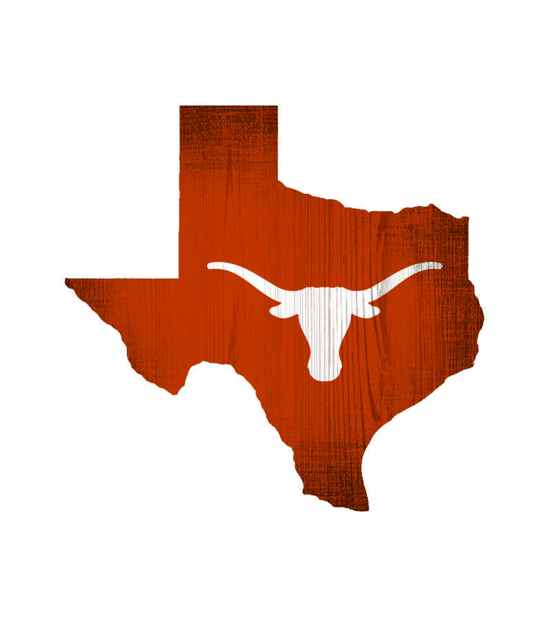TEXAS LONGHORNS STATE CUTOUT CABINET-GRADE WOOD SIGN 12 in.