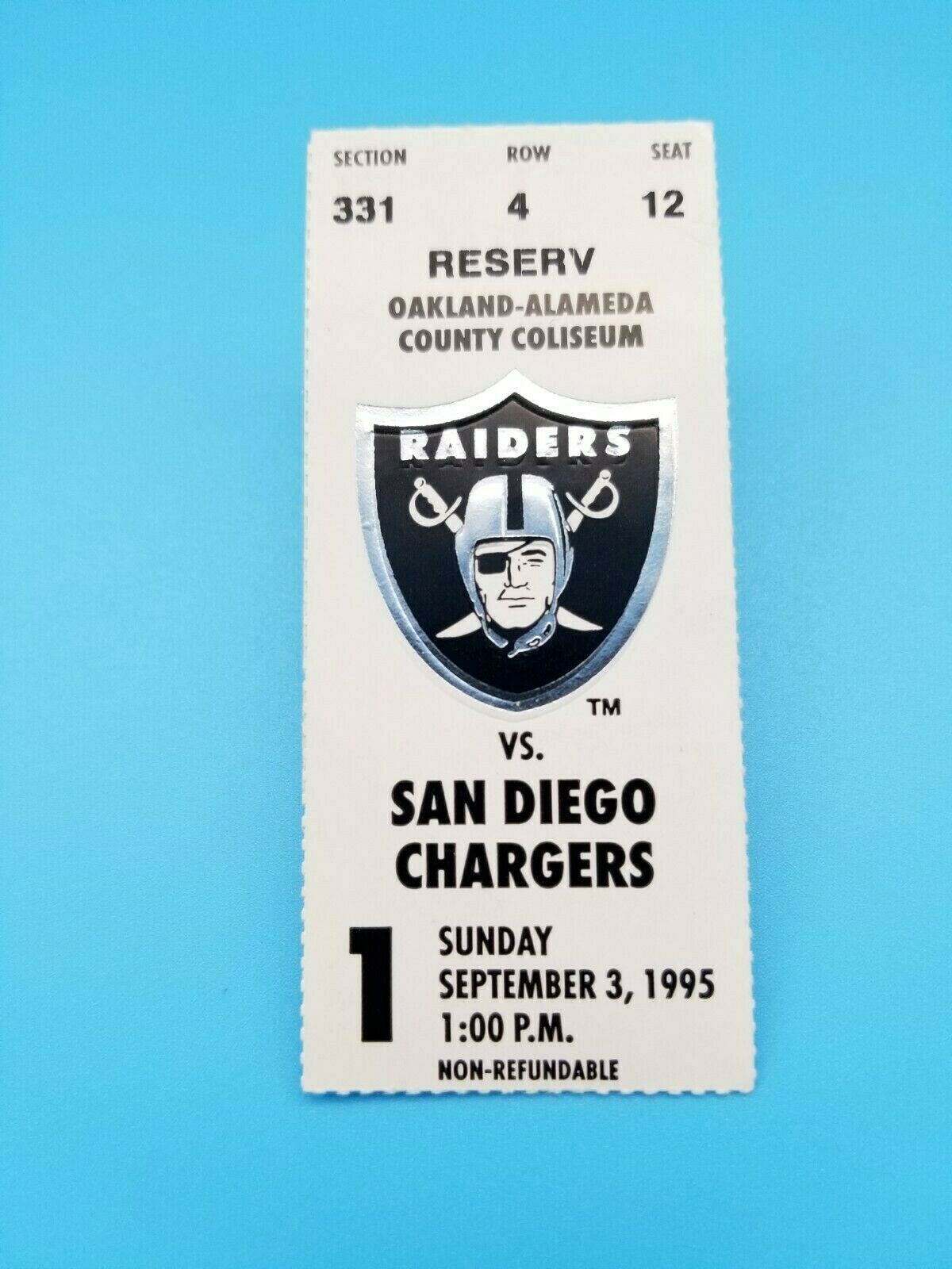 OAKLAND RAIDERS NFL FOOTBALL FIRST GAME BACK TICKET SEPTEMBER 3